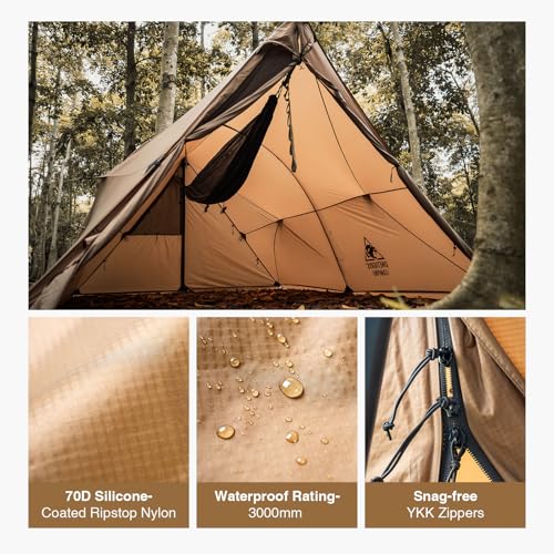 OneTigris ASH Canopy Hammock Hot Tent, Spacious Waterproof Windproof 4 Season Tent with Poles for Camping, Hiking, Bushcrafting, Survivalist, Car Trips (Coyote Brown) - Image 6