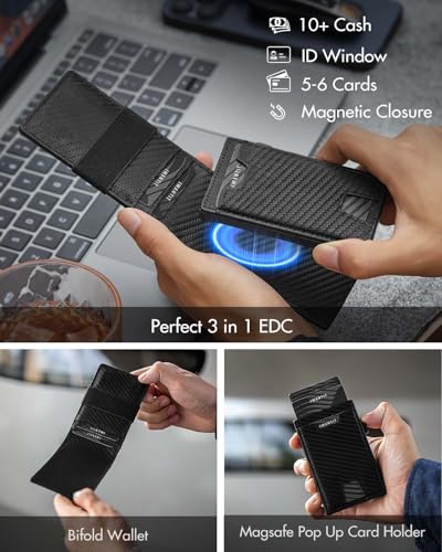 Image of iwantit MagSafe Wallet, 3 in 1 Magnetic Elastic Band Wallet, Pop Up Card Cases, Bifold Wallet (Carbon Fiber)
