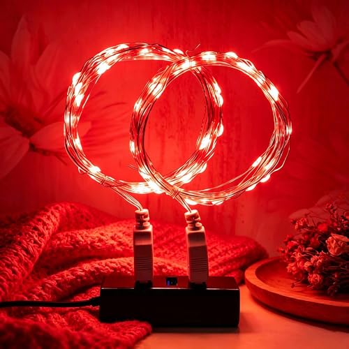 MUXIJIA Guirnalda de luces LED de 2 pieza, 30 LED 3M / 10Ft USB impermeables para exteriores/interiores para dormitorio, jardín, boda, Navidad, bricolaje, etc. (Rojo)