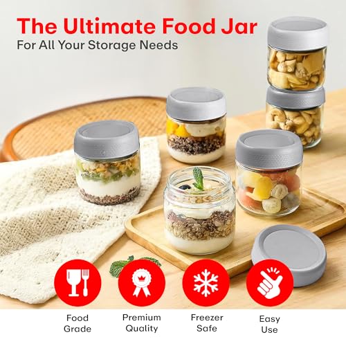 Image of Rioware Storage Glass Jar, Set of 6, 350 ml Each, Transparent, BPA Free, Storage Jar, Kitchen Organizer Modular, Multipurpose Cookies Jar, Grey