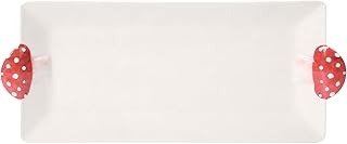 UPware Mushroom Rectangular Melamine Serving Tray, BPA-Free Food Platter with Red Toadstool Design Handles, Dishwasher Safe for Appetizers, Desserts, and Snacks, Red, 16 x 6.75 Inches