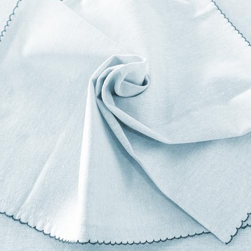 Image of Embroidered Edge Trim Tablecloth - (100% Cotton) 8 Seater Rectangle Tabelcloth- Sky Blue