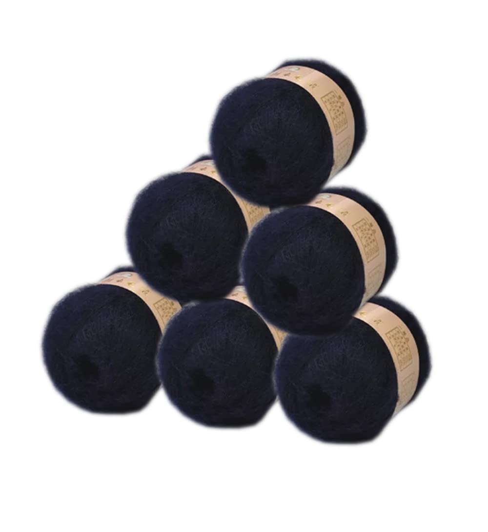 6 madejas Angola Mohair hilado, lana de angora de pelo largo, hilo de cachemira para hacer punto de bricolaje bufanda de ganchillo suministros de hilo de 300 g (azul marino)