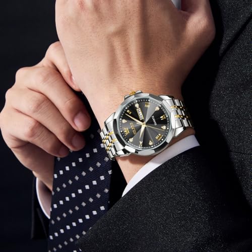 Image of OLEVS Mens Watches Analog Quartz Original Perfume Watch for Man Diamond Stainless Steel Waterproof Calendar Stylish Business Men's Branded Watches