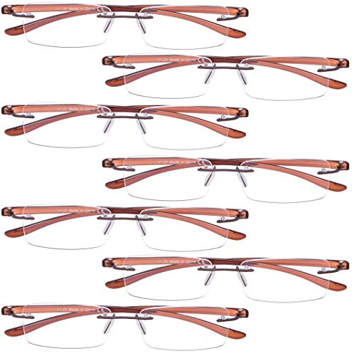 BFOCO Lightweight Reading Glasses 7 Pairs Rimless Small Lenes for Men and Women Reading(7 pairs Brown,+2.75)