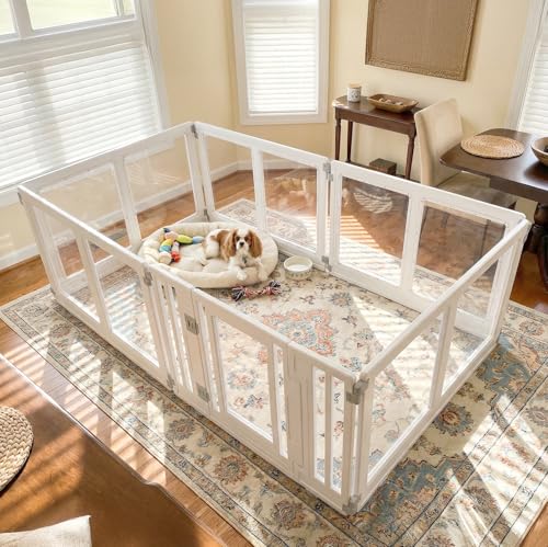 Wagora Clear Acrylic Dog Playpen Indoor Puppy Playpen for Cats Rabbits and Small Pets Dog Fence Crate Kennel Bunny Cage (69.3 L x 35 W x 22.4 H White)
