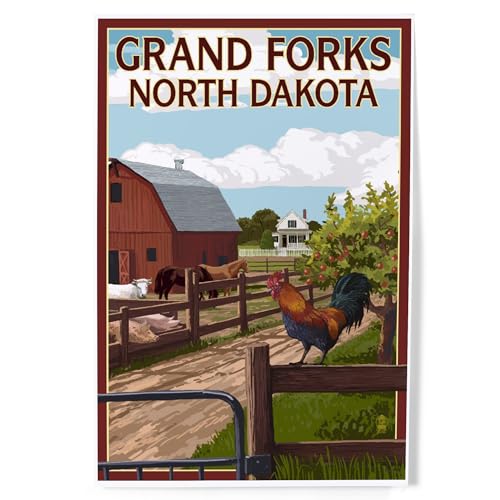 Lantern Press Grand Forks, North Dakota, Barnyard Scene, 8x12 Inch