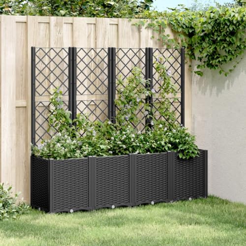 Gecheer Jardinera con Enrejado PP Negro 160x40x140 cm,Jardinera Exterior para Jardín Balcón o Patio