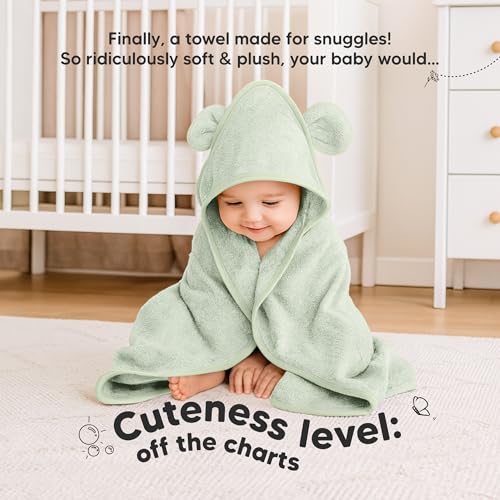 Image of KeaBabies 2-Pack Hooded Baby Towels for Newborn - 30x30 Soft & Absorbent Viscose from Bamboo Baby Bath Towels with Hood for Infant, Toddler,Kids,Boys Girls,Newborn Bath Essentials (Sage, Petite)