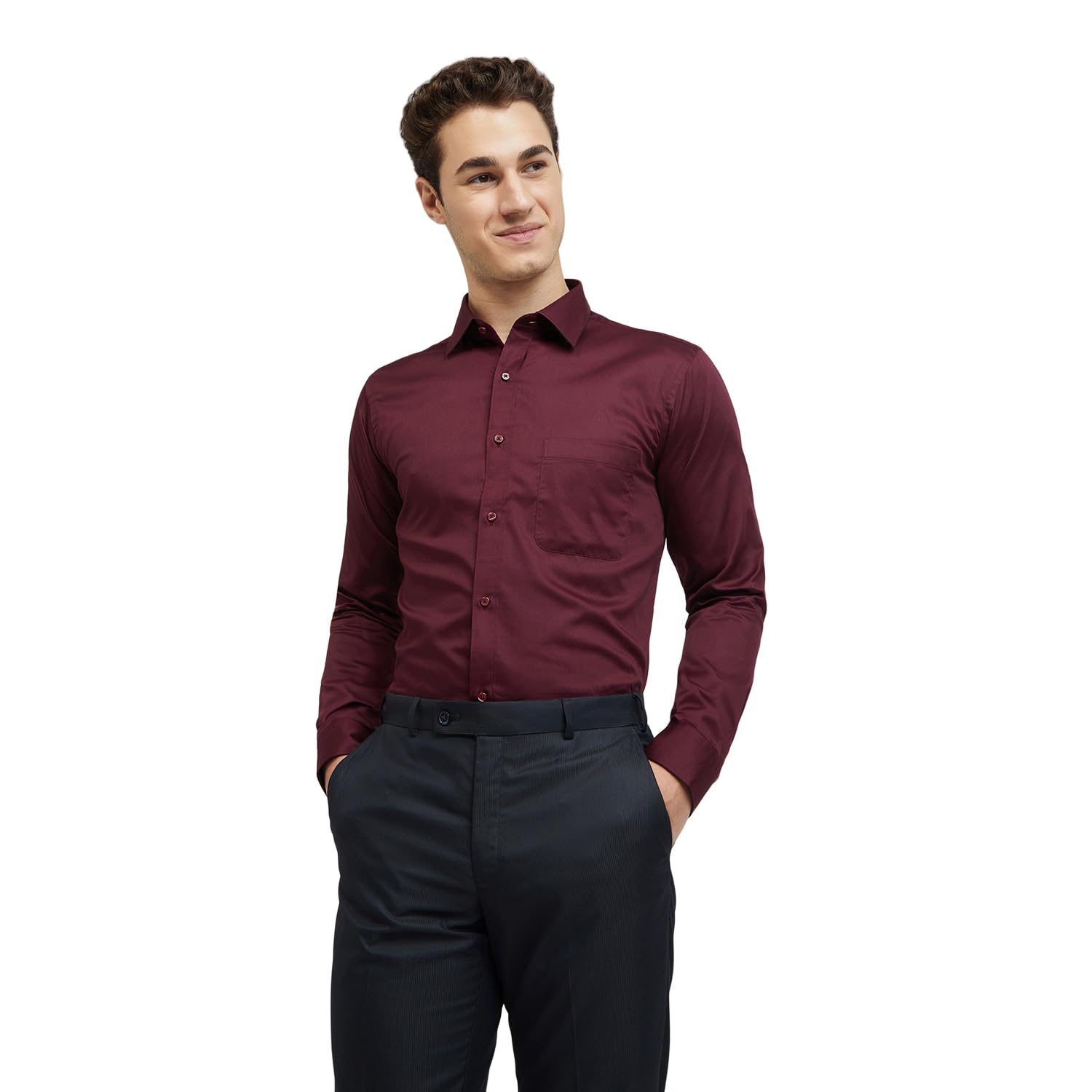 raymond Men's Pure Cotton Solid Pattern Slim Fit Semi Cutaway Collar Full Sleeve Formal Shirt-picture-24