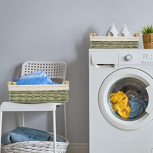 Storage Basket Wicker Baskets for Organizing with Handle Decorative Storage Bins for Countertop Toilet Paper Storage Basket for Toilet Tank Top Small Baskets Set (Set of 2,Green) - Image 5
