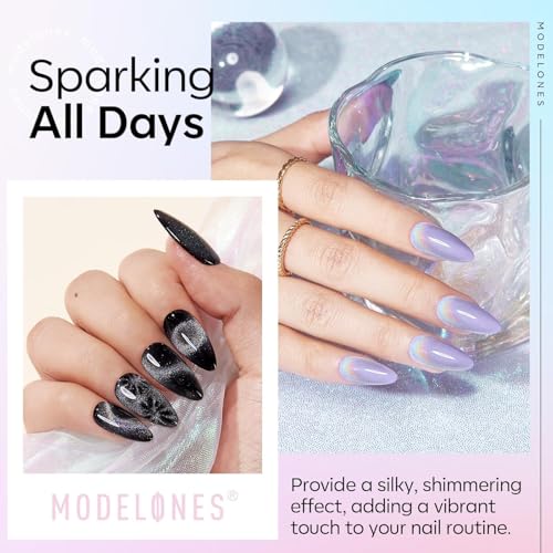 Image of modelones Cat Eye Rainbow Gel Nail Polish Silver Glitter Holographic Glass 9D Cat Eye Gel Polish with Magnet Stick Soak Off U V Nail Lamp Summer Nail Art Top Coat Manicure Salon DIY Home 15 ML