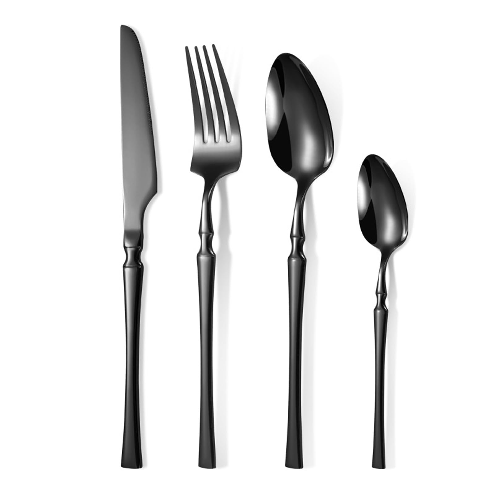 Tazweeq 4 Pieces Black Stainless Steel Flatware Set, Reusable Cutlery Set Travel Utensils Set, Include Knife Fork Spoon and Tea Spoon,Mirror Polished,Dishwasher Safe