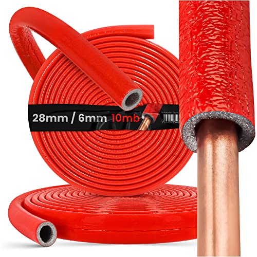Tubo de Aislamiento de Tuberías de Agua PEX Manguera Aislante Espuma de Polietileno Azul 10m Agua Fría Caliente Impermeable Ignífugo Calorifugado Flexible Fuerte Redondo (28 mm / 6 mm)