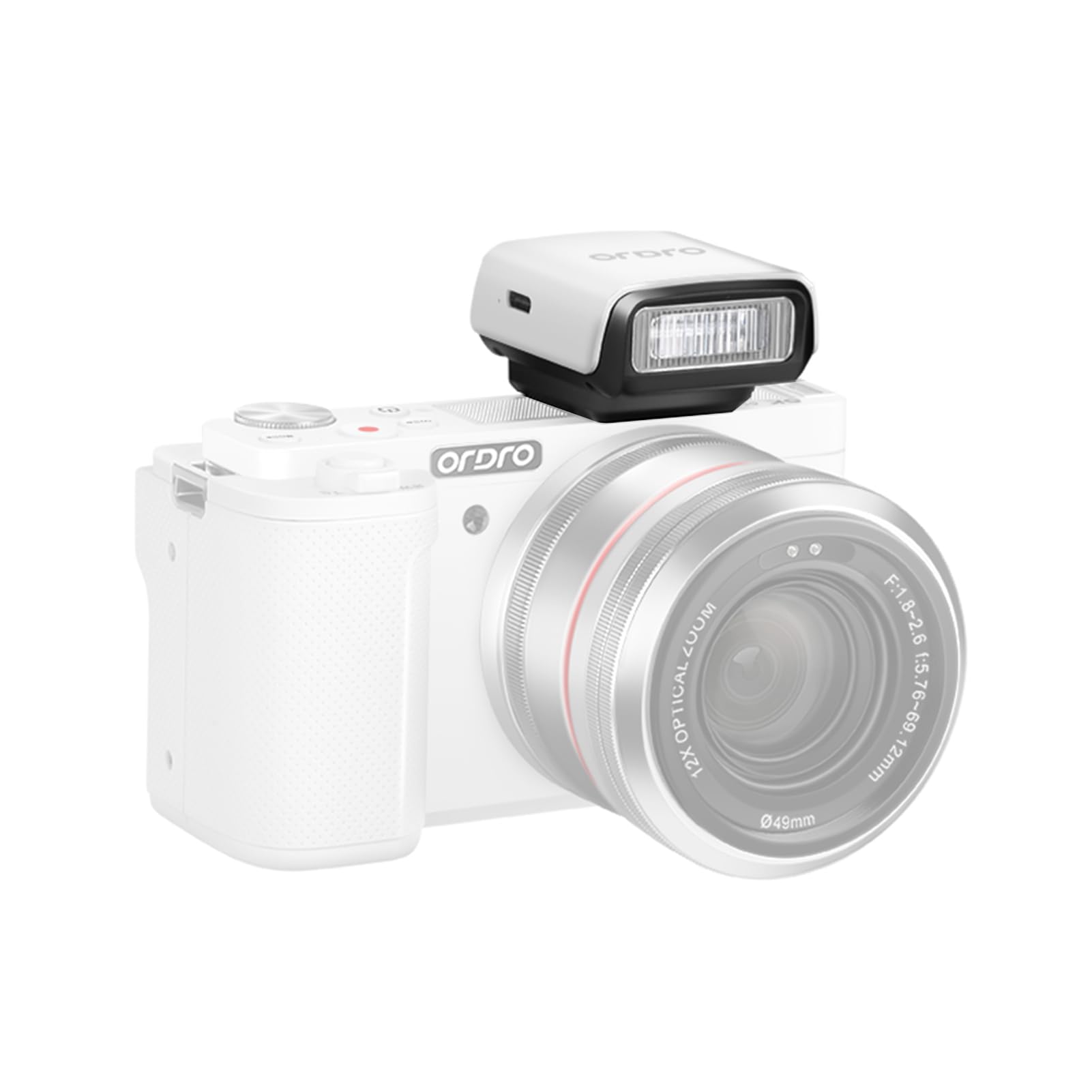 Mini flash de cámara, flash GN8 6500K, brillo de 3 velocidades, flash manual/automático, batería incorporada para Canon, Nikon, Sony, Fujifilm, Olympus, cámaras Panasonic (blanco)