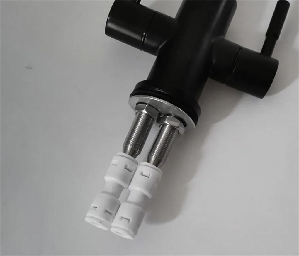 Grifo de fregadero de doble agujero de 1/4 pulgadas, color negro, ósmosis inversa, filtro de agua potable, herramienta de grifo de cocina, instalación rápida