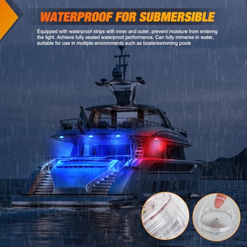 Image of Nilight Marine Boat Light 4 PCS 10LED RGB Wireless Cabin Ambiance Multi Color Exterior Deck Lights Remote Control Submersible for Pontoon Sailboat Yacht Skeeter Fishing Bass Boats