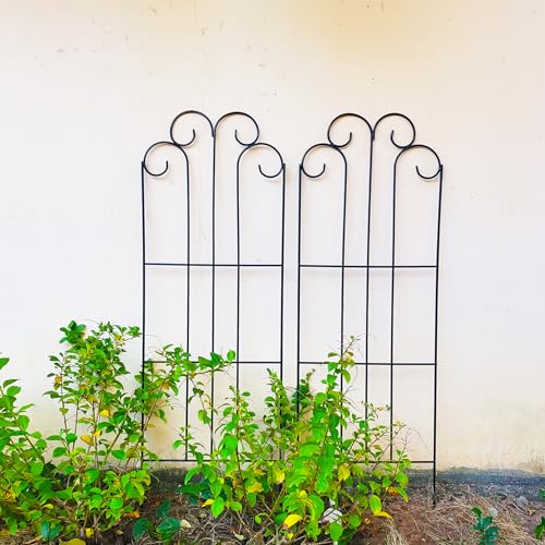 SCENDOR 2 Pack Black Garden Trellis for Climbing Plants 45” x 15.9” Iron Plant Support Climbing Vines and Flowers Stands Vegetables Patio Metal Lattices Grid Panels for Ivy Cucumbers