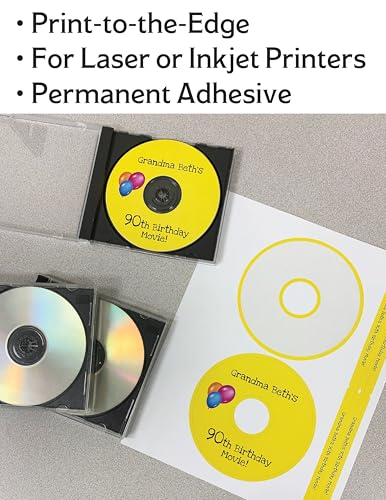 Image of CD /DVD Label | Qty 50 Disc, 100 Spine | 25 Sheets Total | Permanent White Matte | Compatible with Inkjet and Laser Printer | Blank Labels