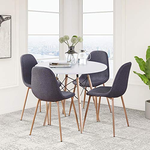 GOLDFAN Dining Table Modern Round Kitchen Table with Natural Beech Wood Legs and Matt Spray Paint, White, 80cm(Table Only) - Image 4