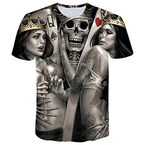 HNLHLY T Shirts Mens 3D Digital Printing Pattern Beauty and Skull Series Short-Sleeved T-Shirt Men's Short-Sleeved Top-Xt505_XXXL Cover