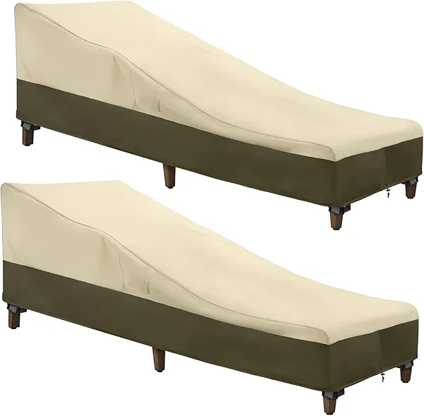 SunPatio Chaise Lounge Cover Outdoor Waterproof, Heavy Duty 2 Pack Patio Lounge Chair Cover, UV & Rip & Fade Resistant, All Weather Protection, 80W x 32D x 25H inch, Beige & Olive