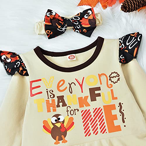 HINTINA Toddler Baby Girl Thanksgiving Outfits Ruffle Turkey Dress Top Pants Headband 3PC Fall Winter Clothes Set2