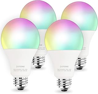 3Stone Smart Light Bulbs, 16W 1600 Lumens WiFi LED Color Changing A21 Bulb 100W Equivalent Dimmable 2700K-6500K RGBCW, Tunable White Works with Alexa, Google Home 2.4Ghz Only, No Hub Required 4 Pack