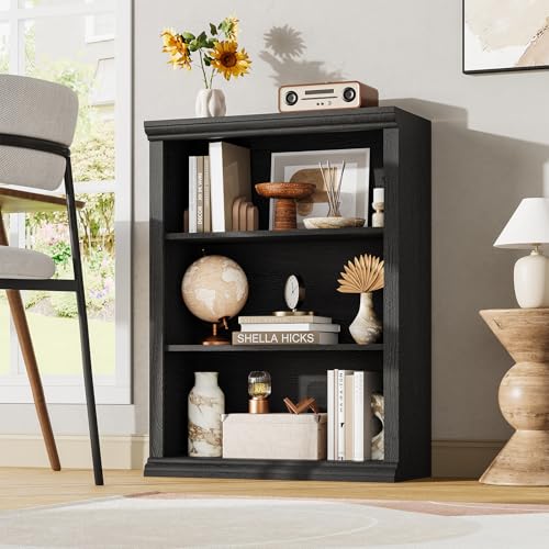 Rresyet 3 Tier Bookcase 27.6" W Bookshelf Wooden Bookshelves Floor Standing Small Book Shelves for Home Office, Living Room, Bedroom, Kids Room, Black
