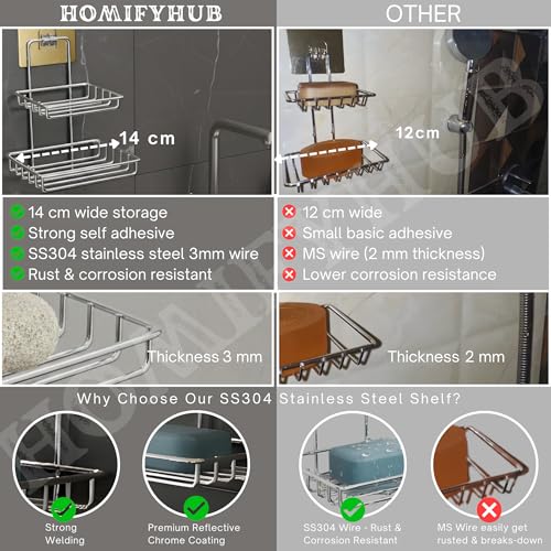 Image of Double Layer Soap Stand for Bathroom | Soap Holder for Bathroom Stickable | Self Adhesive Wall Mounted Stainless Steel Soap Dish | No Drill Soap Tray Waterproof Rust-Proof (Set of 1)