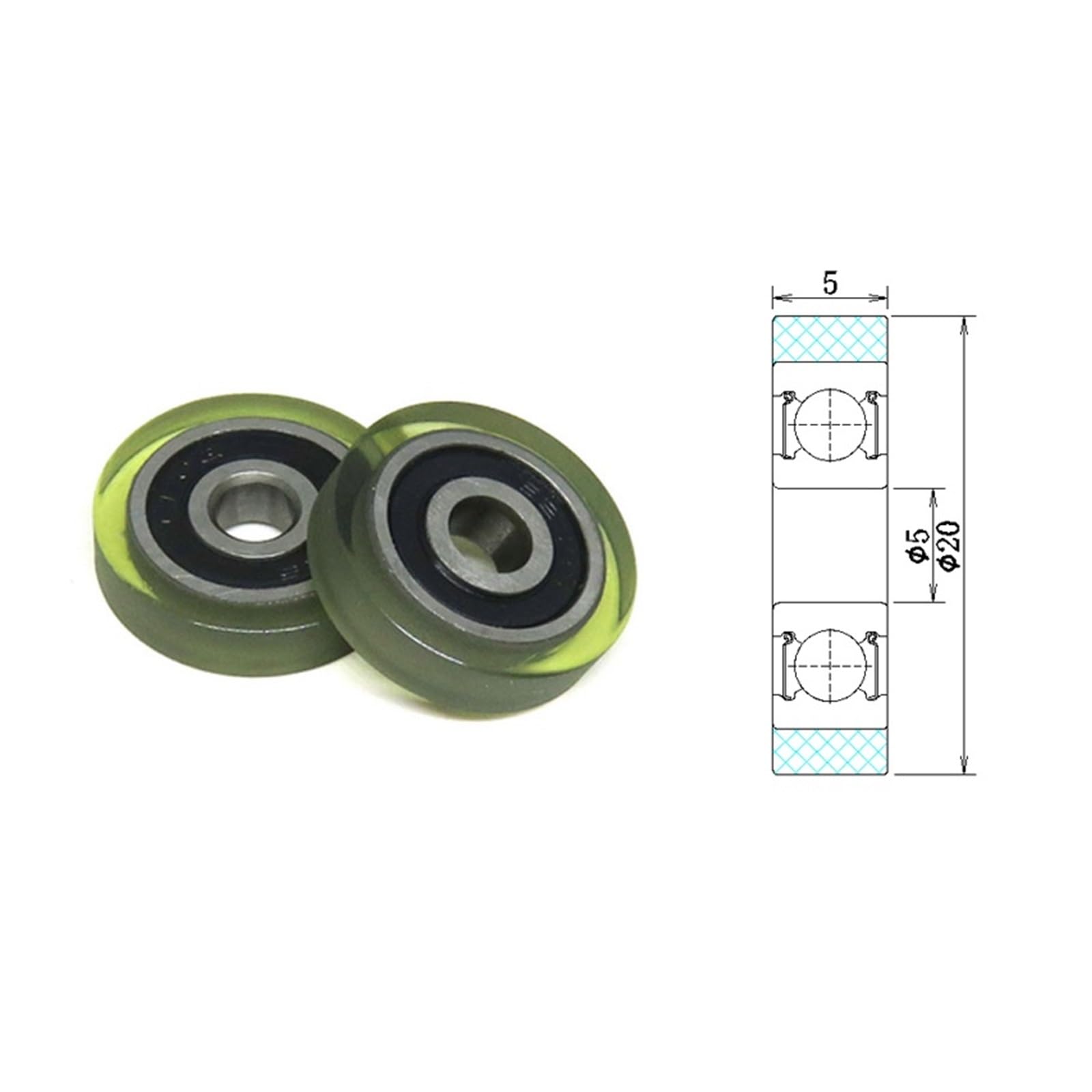10 pièces rouleau enduit PU de 20 mm de diamètre extérieur avec roulement 625RS PU62520-5 roulement en caoutchouc souple 5x20x5mm poulie de roue silencieuse en polyuréthane