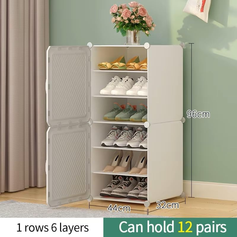 Image of YASONIC Premium Modular Plastic Shoe Rack for Home with Door | 6-Tier Stackable Shoe Organizer | Waterproof & Dustproof | Space Saving Storage for Home, Bedroom & Entryway [White, 6-Shelf-2-Door]