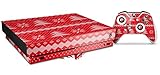Skin Wrap for XBOX One X Console and Controller Ugly Holiday Christmas Sweater - Christmas Trees Red 01