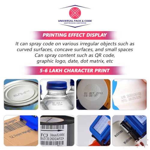 Image of Universal Pack & Code Mini Inkjet Printer with Cartridge - Handheld Batch Coding Machine for Date, Logo, Number & Label Printing | Portable TIJ Printer for Plastic, Metal, Wood, Boxes