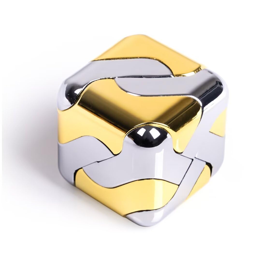 samisoler Metal Puzzle Brain-Teaser 3D Toys: Cool Gadgets Stuff Square Cube Box Puzzles Toy ADHD Tools Stress Relief Gift for Kid Children Teen Adult Office Home School Gold-MS