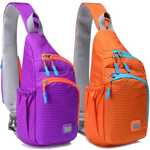 Peicees Pack of 2 Medium Purple & Orange Sling Backpack Waterproof Unisex Shoulder Bag Chest Crossbody Daypack