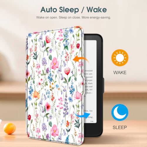 Image of Fintie Slim Case for 7 inch Kindle Paperwhite 12th Gen 2024 & Kindle Colorsoft | Lightweight PU Leather Hard Back Shell Cover, Magnetic Closure, Auto Wake /Sleep, for Kindle Paperwhite 2024, Flower Fantasy