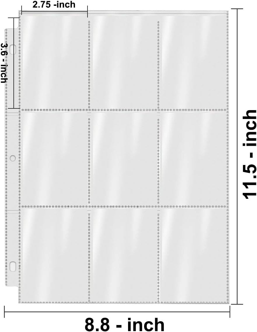 32 Pack 9-Pocket Trading Card Sleeves Binder Sheets, Trading Card Sleeves for 3 Ring Binder, Protector Pages for Baseball, Sports, Game, Business Cards