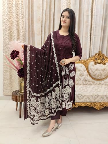 Image of GoSriKi Women's Viscose Anarkali Kurta Set with Dupatta | Anarkali Suit for Women Cotton | Kurta Palazzo Dupatta Set | 3 Piece Ethnic Wear for Festival & Party | Anarkali Suit for Women