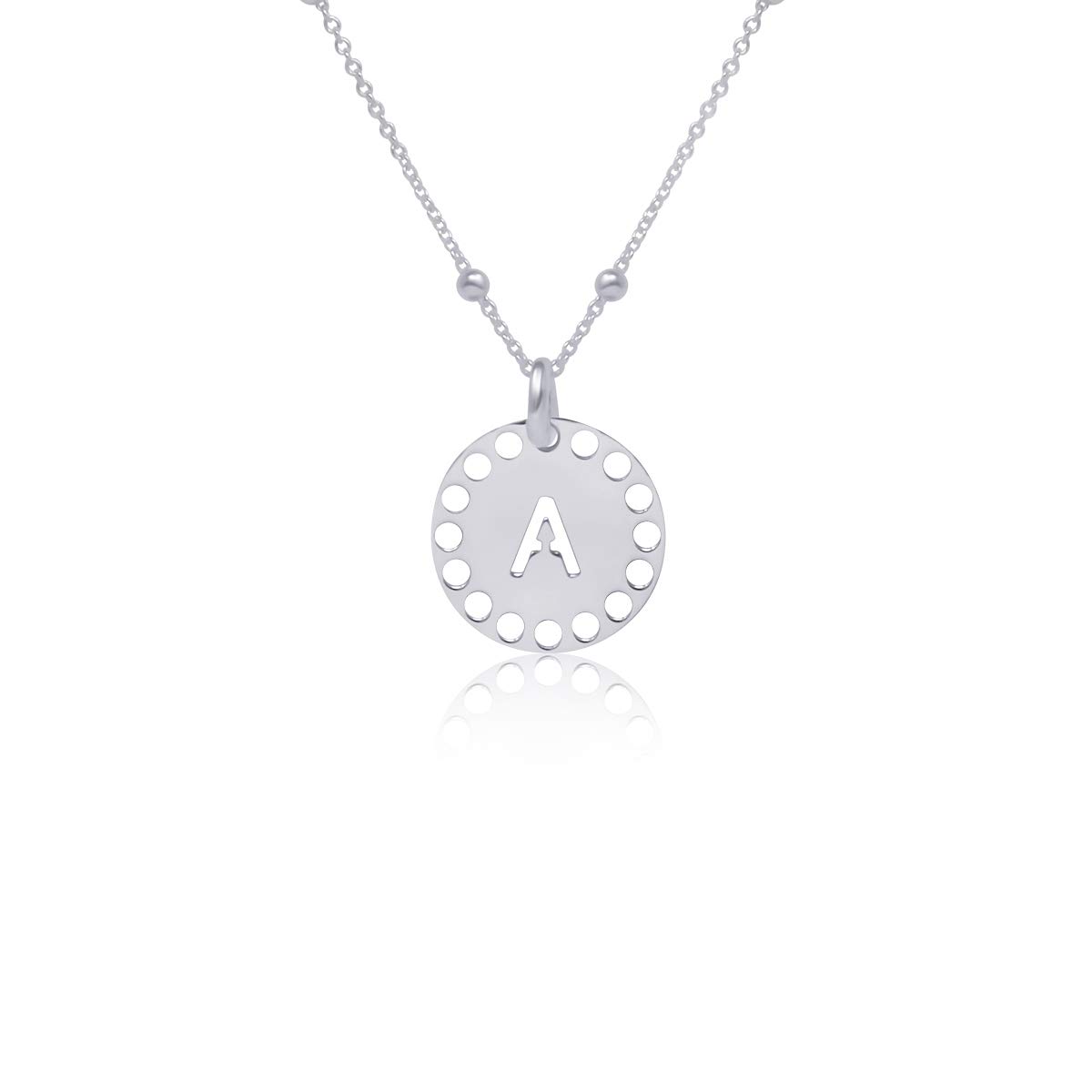 WANDA PLATA Collar Colgante Letra Inicial para Mujer, Chica Joven Plata de Ley 925 con cadena de 45 cm en Caja de Regalo (A)