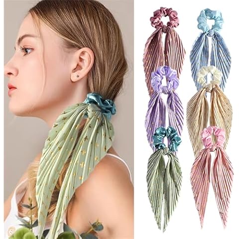 6 Pack Colourful Bow Hair Scrunchies Set Cover