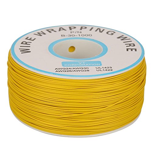 Fil de Cuivre, 200m 30AWG Rouleau de Câble Électrique en Cuivre Etamé 0.25mm PVC Bobine Fil d'Isolation pour Ordinateur Portable/Carte Mère/Écran LCD(Jaune)