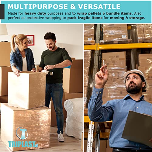 Image of Triplast 500mm Heavy Duty Clear Pallet Stretch Wrap - Extra Long Rolls, Standard Core, 25mu Thick - Plastic Shrink Wrap & Industrial Cling Film for Removals & Warehouse Packaging Use (12 Rolls)