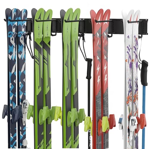 esmusssein Skiaufbewahrung Skihalter für 10 Paare Ski Snowboard Rack Wandhalterung Haus und Garage Ski Storage Rack Wandhalterung