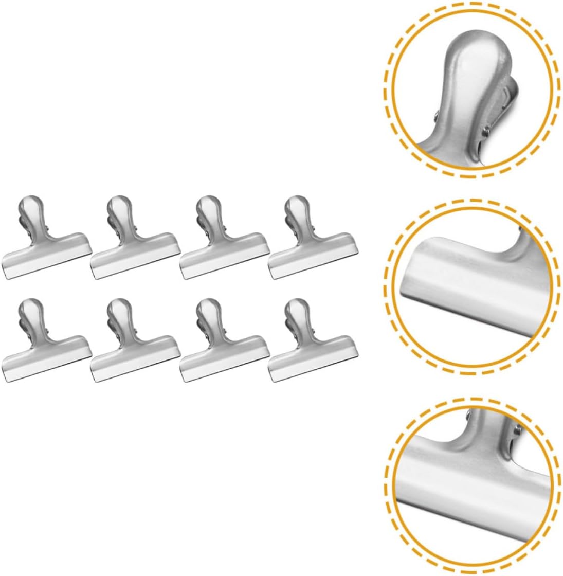 TIDTALEO 8pcs Stainless Steel Chip Bag Sealer Clips Portable Food Bag Clips for Snack and Document Sealing Office and Kitchen Use