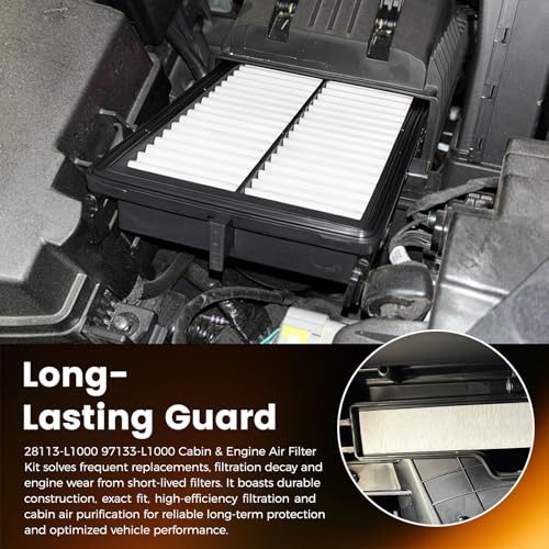 Image of 28113-L1000 97133-L1000 Engine & Cabin Air Filter Fit for 2021-2024 Hyundai Elantra 2.0L 2024-2025 Hyundai Kona 1.6L 2.0L Santa Fe Kia Sorento Sportage Replaces 97133-N9100 28113-N9000
