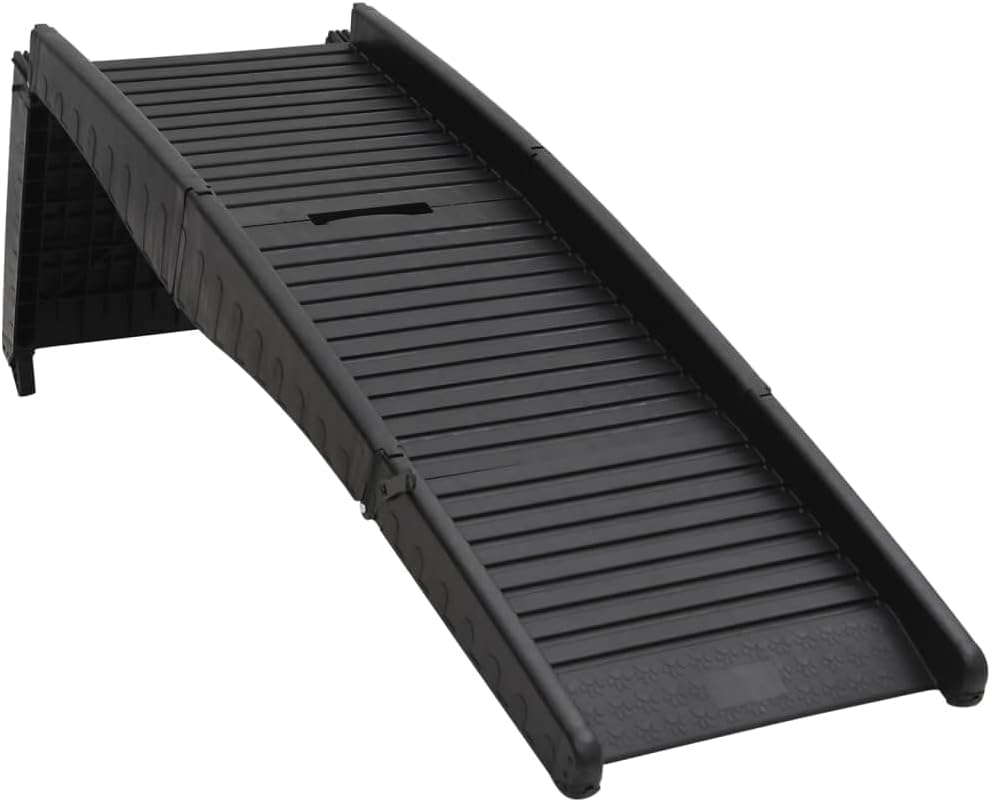 Black Plastic Folding Dog Ramp Portable Rectangular Pet Ramp for Cars and Furniture with Non-Slip Surface and Safety Rails for Large Breed Pets