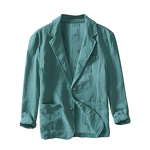 Men's Casual Linen Suit Blazer Long Sleeve Solid Color 2 Button Jackets Lightweight Dinner Parties Tops with Pocket Plus Size2