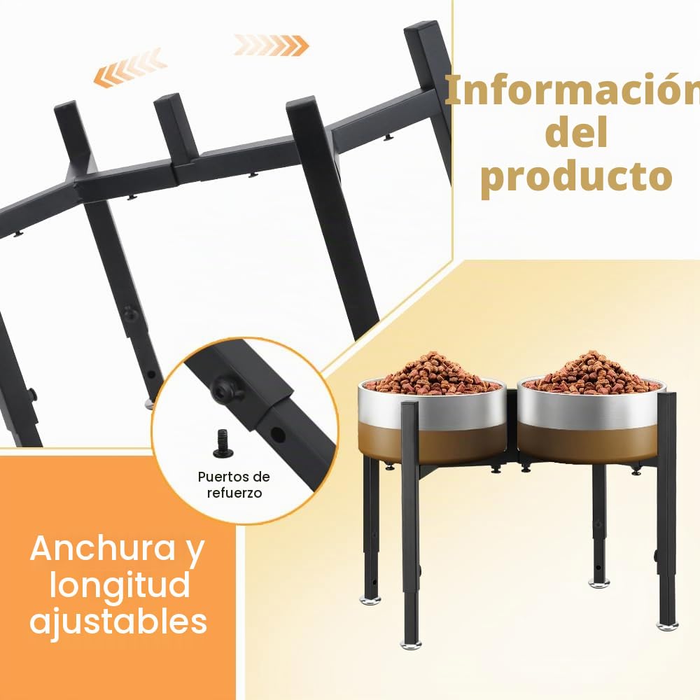 Soporte Elevado para comederos de Perro, Soporte metálico Mejorado para Dos comederos, 4 Alturas y anchuras Ajustables, Soportes a Prueba de Fugas para Perros pequeños, medianos y Grandes