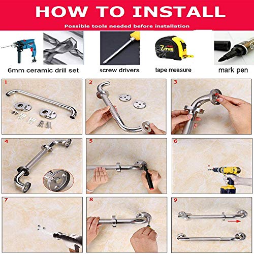 Image of MONIT Heavy Duty Stainless Steel Grab Bar || Steel Handle || Bathroom Grab Bar || Safety Hand Support Balance Handle Bars || Wall Mounted - Size 12 inch Inches 30 cm